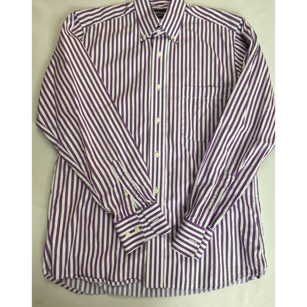 Kenneth Gordon Mens Purple White Striped Long Sleeve Button Down Shirt Size S
